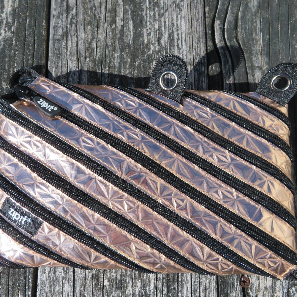 ZIP IT Rose Gold Metallic Black Zipper Pencil Case